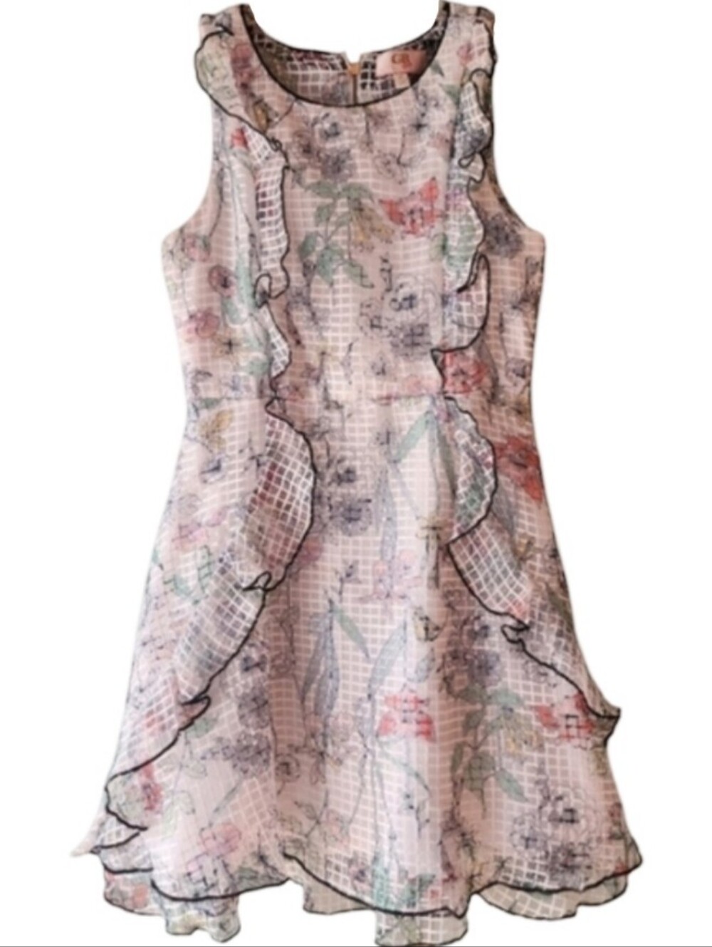 GB GIRLS Pastel Floral Dress with Ruffle Accents Big Girls Formal Sz 12